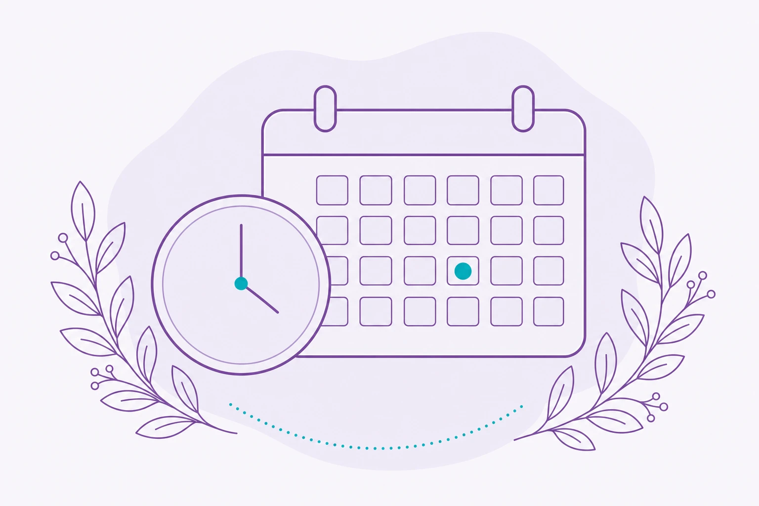 Ilustración de un calendario acompañado por un reloj
