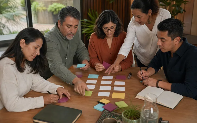 Equipo participa en una actividad colaborativa.